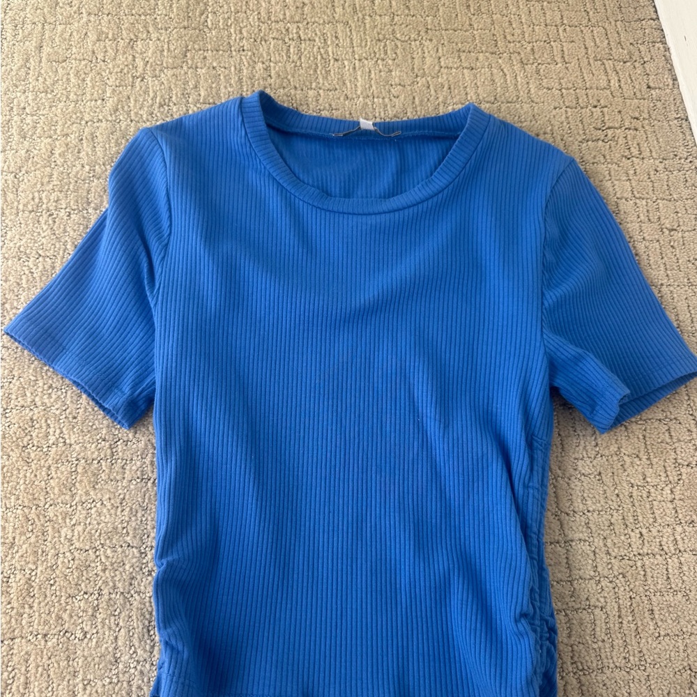 Blue Ribbed Women's Top With Ties